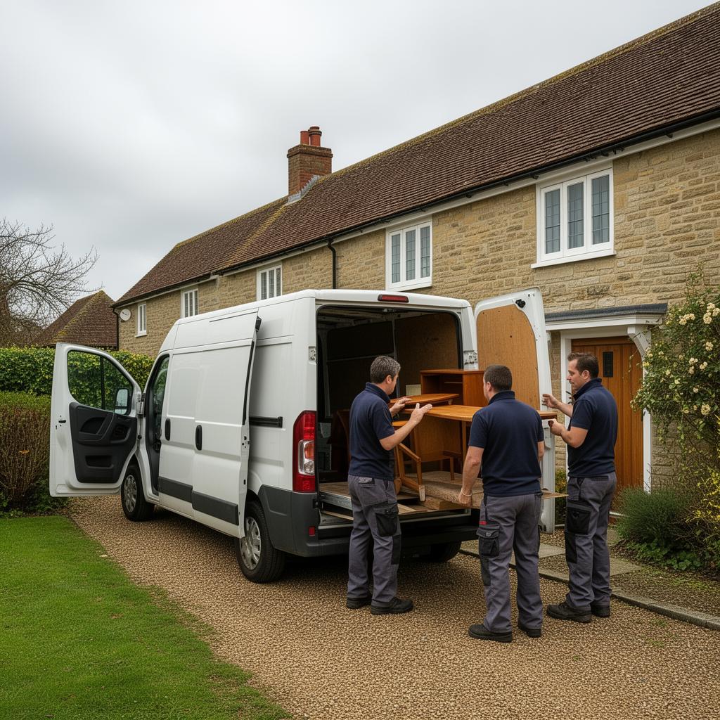 Professional team loading furniture during a house clearance